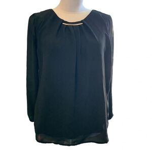 MERAKI women's small black blouse with sheer long sleeves